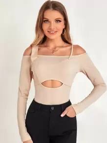 Zolique Cut Out Cold Shoulder Tee Fall Cloth For Women - Apricot - View 1