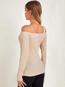 Zolique Cut Out Cold Shoulder Tee Fall Cloth For Women - Apricot - View 2