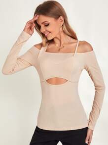 Zolique Cut Out Cold Shoulder Tee Fall Cloth For Women - Apricot - View 4