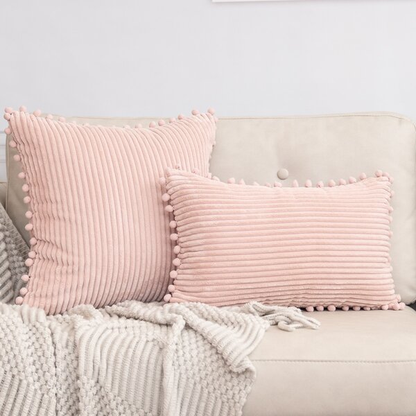 

1pc Pom Pom Decor Cushion Cover Without Filler, Pink