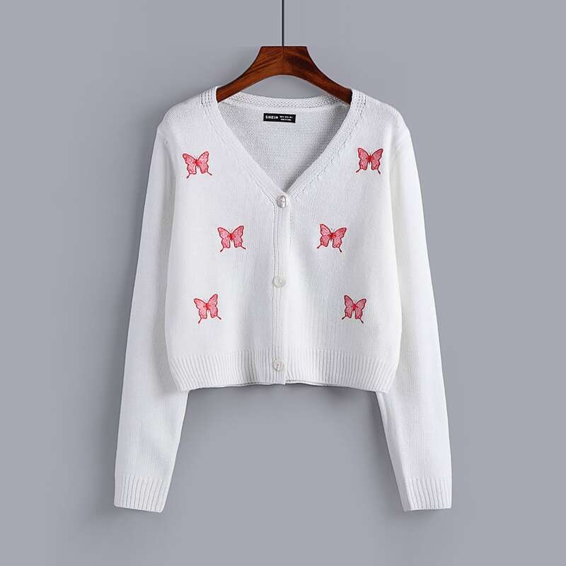 

Butterfly Embroidery Cardigan, White