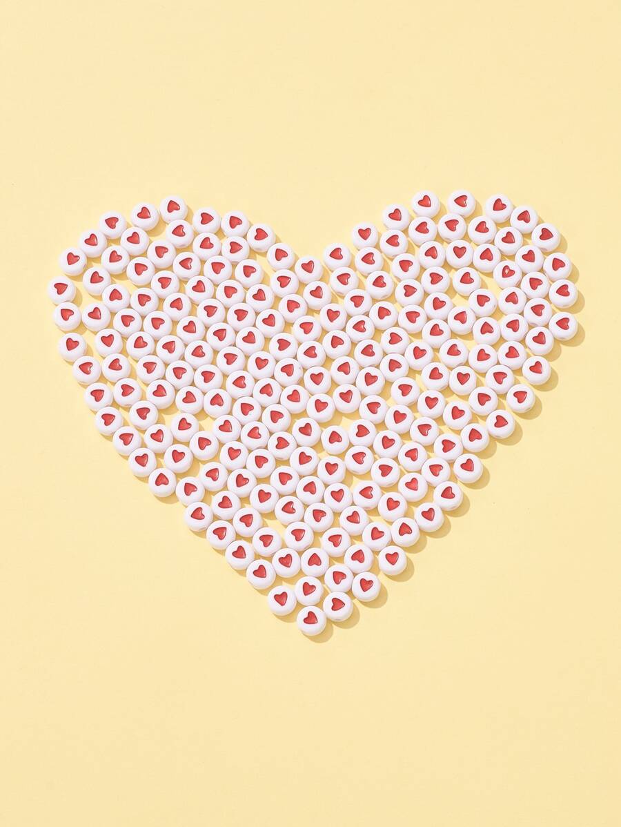 1pack Opaque Acrylic Beads with Enamel Flat Round with Heart Red Bead DIY Jewelry Accessories - Red and White - View 1