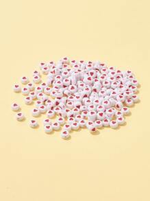 1pack Opaque Acrylic Beads with Enamel Flat Round with Heart Red Bead DIY Jewelry Accessories - Red and White - View 2
