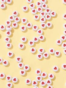 1pack Opaque Acrylic Beads with Enamel Flat Round with Heart Red Bead DIY Jewelry Accessories - Red and White - View 3