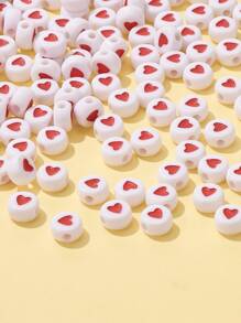 1pack Opaque Acrylic Beads with Enamel Flat Round with Heart Red Bead DIY Jewelry Accessories - Red and White - View 4