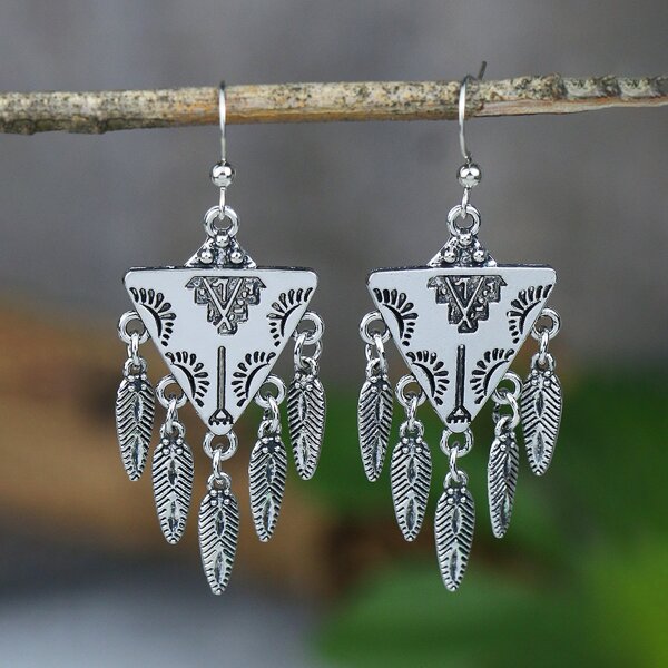 

Geo Decor Drop Earrings, Antique silver