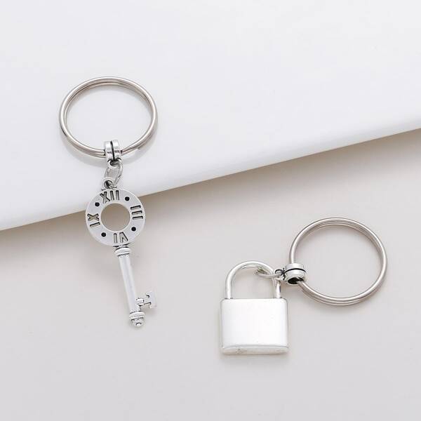 

2pcs Lock Charm Keychain, Silver