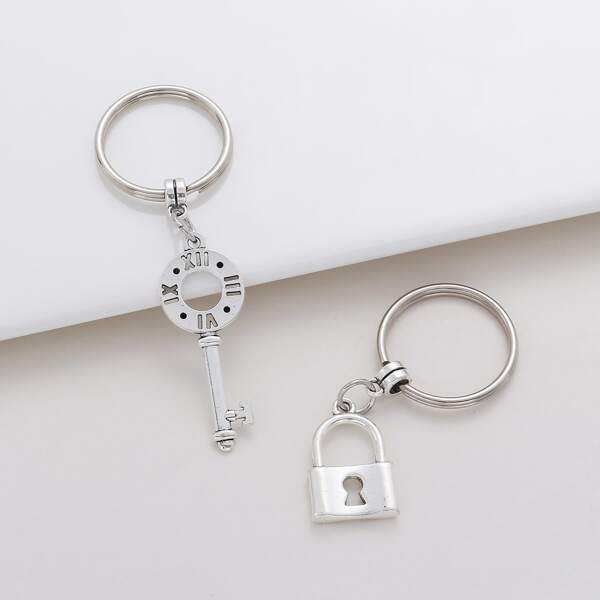 

2pcs Lock Charm Keychain, Silver
