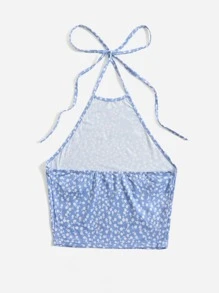 Soleia Áo hai dây Lộ Lưng Buộc lại Họa tiết hoa Boho - Màu xanh nhạt - Xem 2