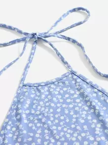 Soleia Áo hai dây Lộ Lưng Buộc lại Họa tiết hoa Boho - Màu xanh nhạt - Xem 4