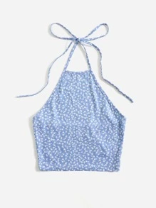 Soleia Áo hai dây Lộ Lưng Buộc lại Họa tiết hoa Boho - Màu xanh nhạt - Xem 5