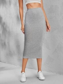 SHEIN PETITE 素色鉛筆裙 - 淺灰色 - 查看 1