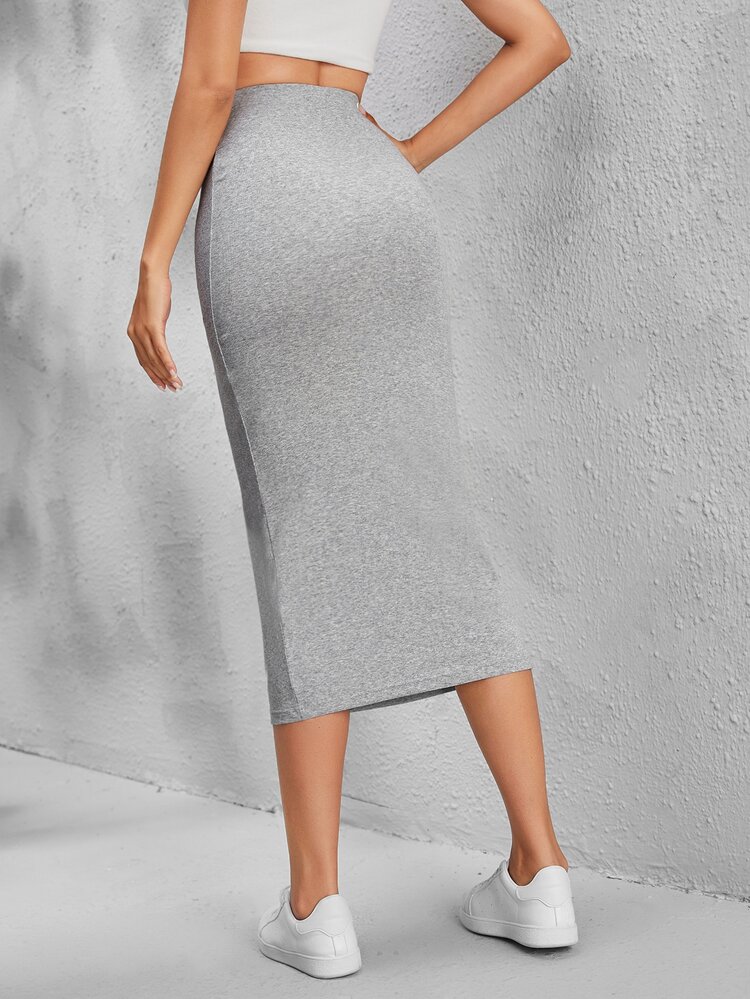 SHEIN PETITE Solid Pencil Skirt - Light Grey - View 2