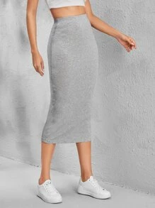 SHEIN PETITE 素色鉛筆裙 - 淺灰色 - 查看 5