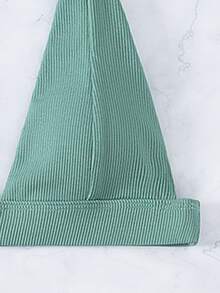 Plain Ribbed V Neck Bikini Top, For Summer Beach Vacation - Army Green - View 5