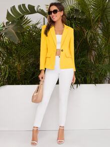 SHEIN Privé Blazer con botón de cuello V - Amarillo - Ver 5