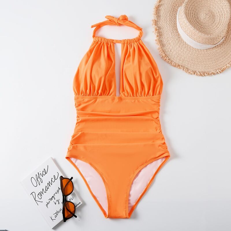 

Ruched Halter One Piece Swimsuit, Orange