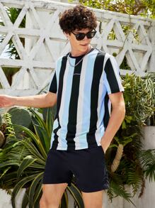 Manfinity RebelGame Men Letter Graphic Striped Colorblock Tee - Multicolor - View 4