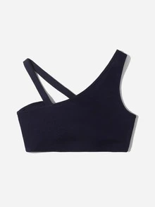 SHEIN ICON Asymmetrical Neck O-ring Detail Top - Navy Blue - View 2
