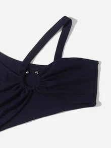 SHEIN ICON Asymmetrical Neck O-ring Detail Top - Navy Blue - View 3