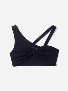 SHEIN ICON Asymmetrical Neck O-ring Detail Top - Navy Blue - View 4