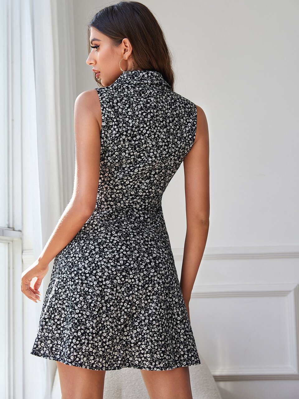 Ditsy Floral Belted Shirt Dress