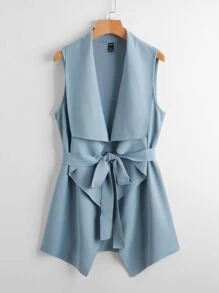 SHEIN Clasi 垂褶衣領自腰帶背心 - 霧霾藍 - 查看 1