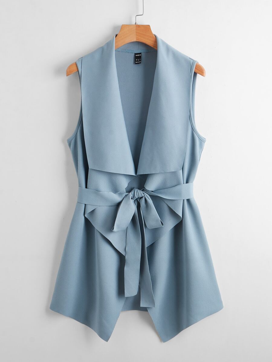 SHEIN Clasi 垂褶衣領自腰帶背心 - 霧霾藍 - 查看 1