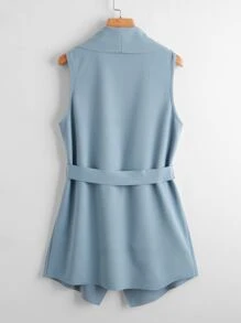 SHEIN Clasi 垂褶衣領自腰帶背心 - 霧霾藍 - 查看 2