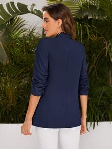 BizChic 女士浪漫优雅休闲西装外套，披肩领，3/4 袖，前开襟，适合商务、办公室、日常穿着，秋季 - 藏蓝色 - 查看 2