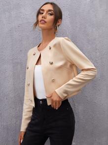 SHEIN Privé Cazadora corta con botones - Caqui - Ver 3