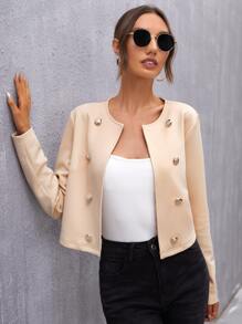 SHEIN Privé Cazadora corta con botones - Caqui - Ver 4