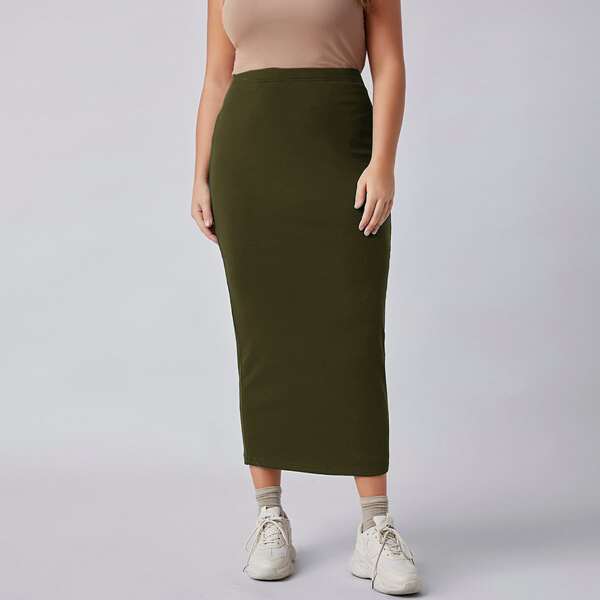 

Plus High Waist Pencil Skirt, Army green