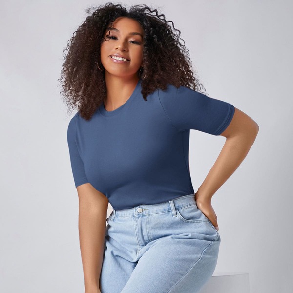 

Plus Solid Form Fitted Bodysuit, Dusty blue