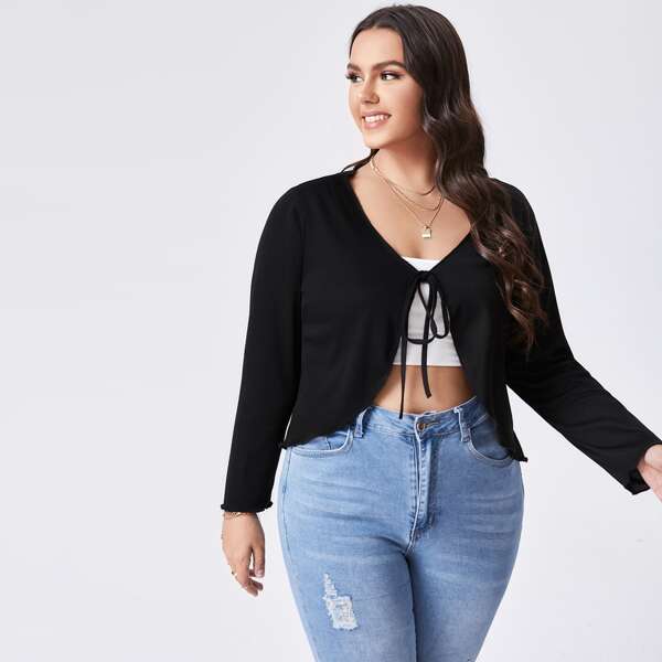

Plus Solid Tie Front Top, Black