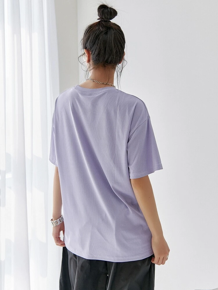 Letter Patched Drop Shoulder Tee