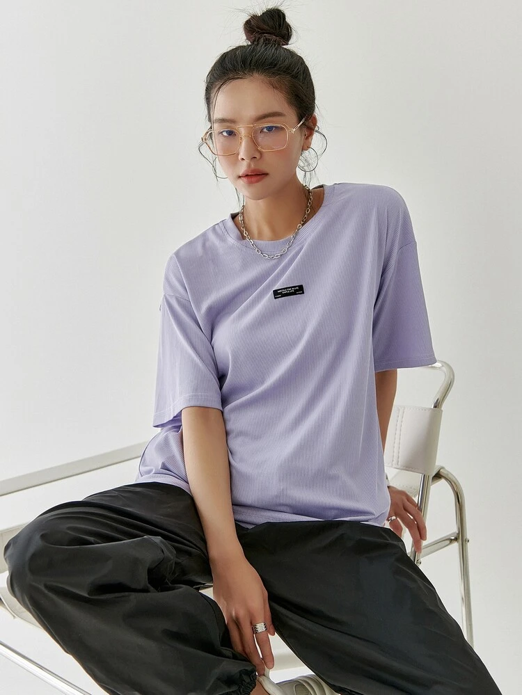 Letter Patched Drop Shoulder Tee