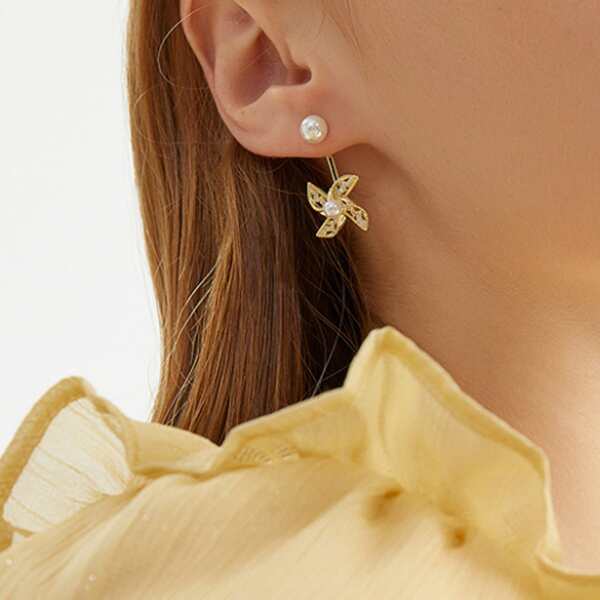 

Rhinestone Windmill Decor Earring Jackets, Gold