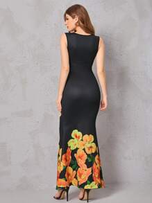 SHEIN Clasi Vestido con estampado floral fruncido de muslo con abertura - Multicolor - Ver 2