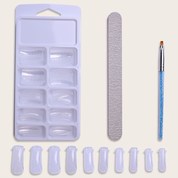 

100pcs Fake Nail & 1pc Nail Pen & 1pc Nail File, Multicolor