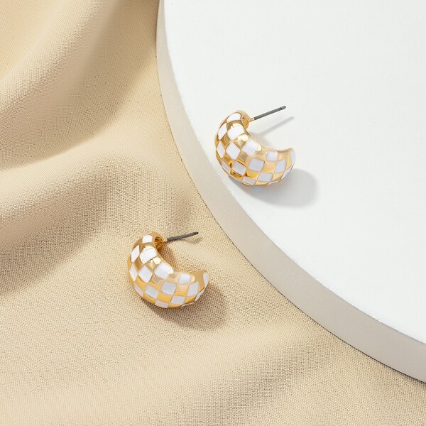 

Plaid Alloy Earrings, White