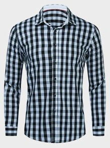 Manfinity Homme Men Gingham Button Through Shirt - Black and White - View 1