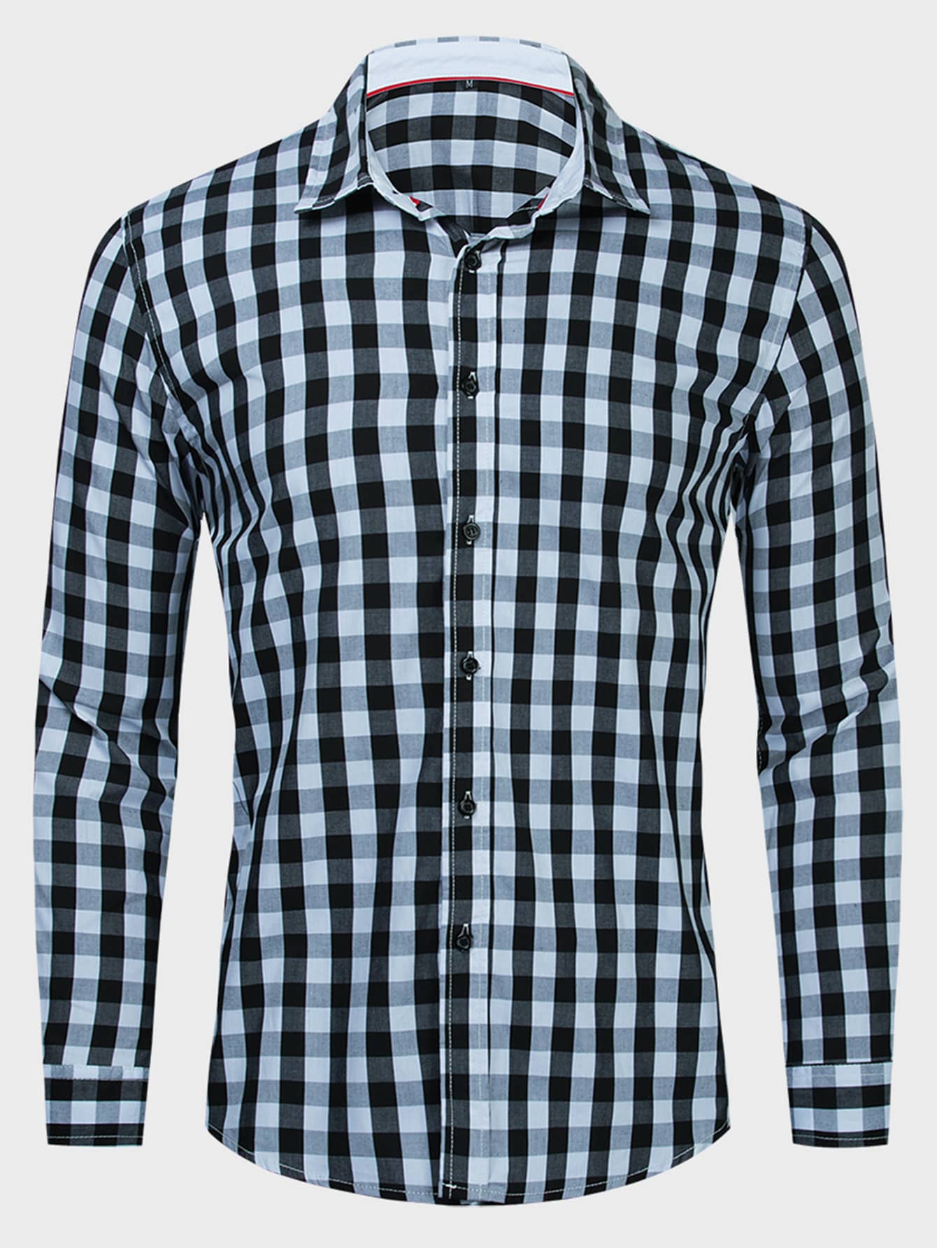 Manfinity Homme Men Gingham Button Through Shirt - Black and White - View 1