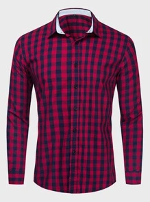 Manfinity Homme Men Gingham Button Through Shirt - Red - View 1