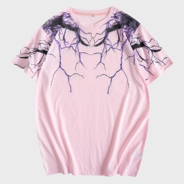 

Men Lightning Print Crew Neck Tee, Pink
