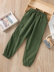 SHEIN 小女童側翻蓋口袋蘿蔔褲