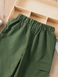 SHEIN 小女童側翻蓋口袋蘿蔔褲