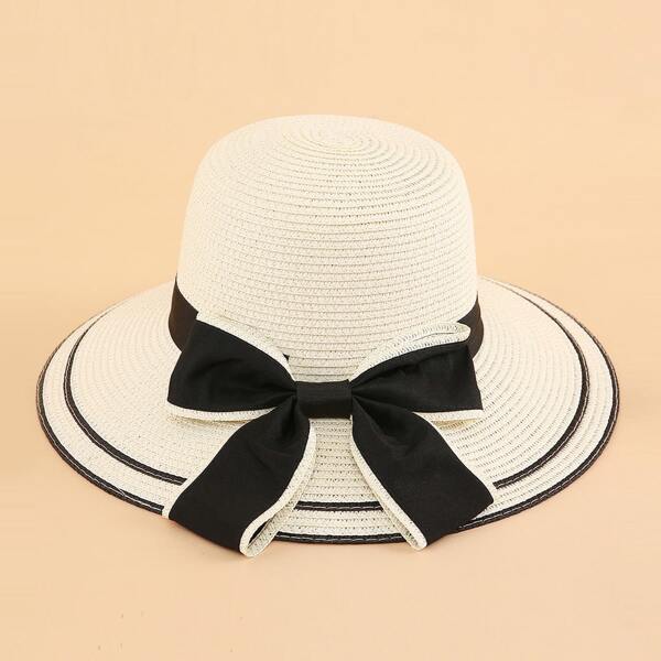 

Bow Decor Straw Hat, White