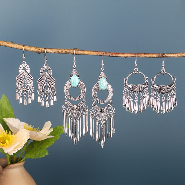 

3pairs Vintage Drop Earrings, Antique silver