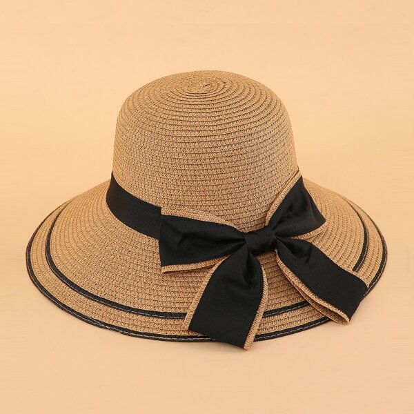 

Bow Decor Straw Hat, Khaki